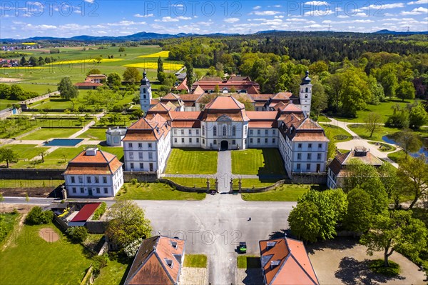 Aerial view Baroque castle Fasanerie with castle garden