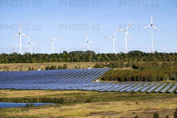 Solar park and wind turbines