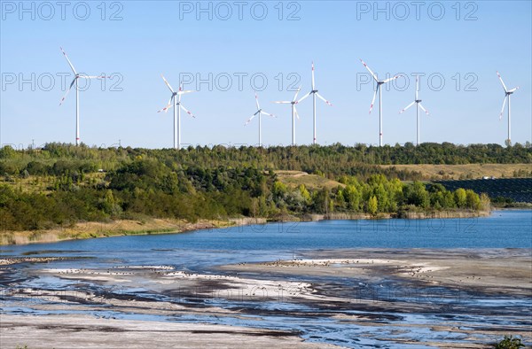 Former opencast lignite mine with wind turbines