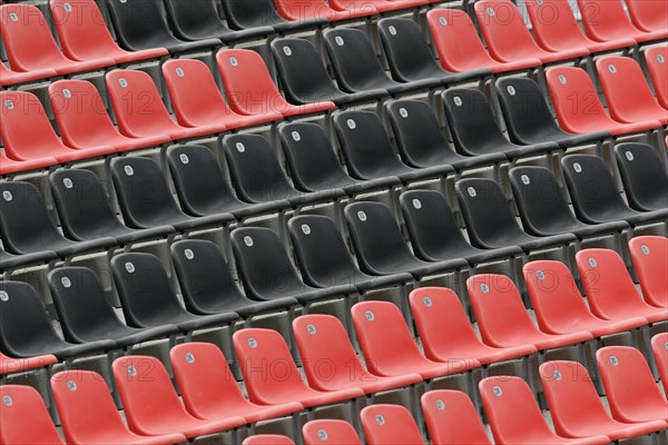 Black and red seat shells in the BayArena