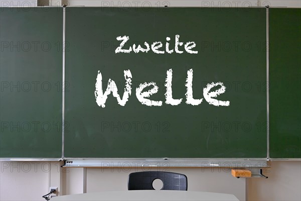 Board with inscription ZWEITE WELLE