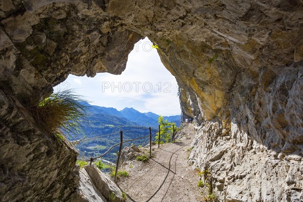 Mountain bikers on the high altitude trail through the Ewige Wand