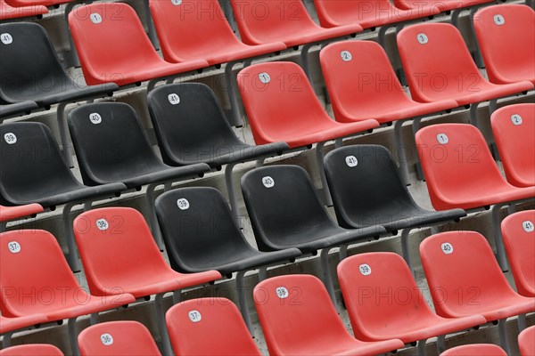 Black and red seat shells in the BayArena