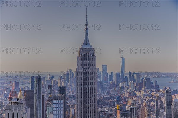 View from Rockefeller Center to the skyline of Manhattan. Skyscrapers