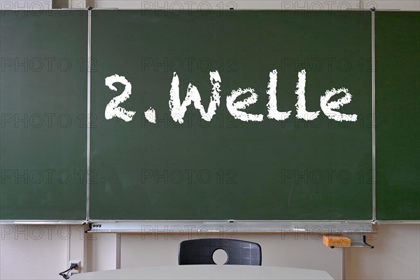 Board with inscription ZWEITE WELLE