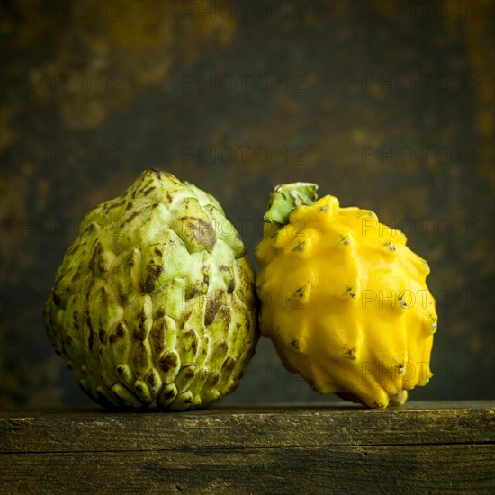 Yellow Pitaya Hylocereus and Fruit of annona squamosa