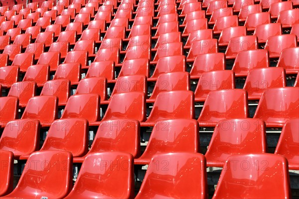 Red seat shells in the Rhein Energie Stadium