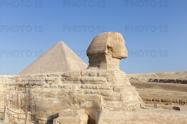 The great Sphinx with the pyramid of Cheops in the background