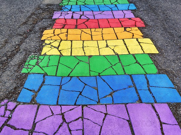 Colourful painted stone slabs