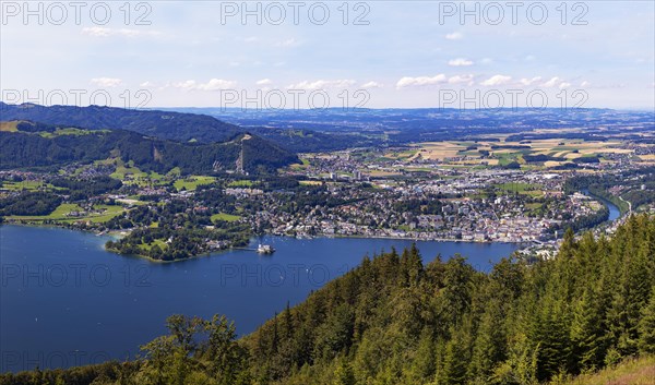 View from the tree top walk to the Lake Traun Castle Ort and Gmunden