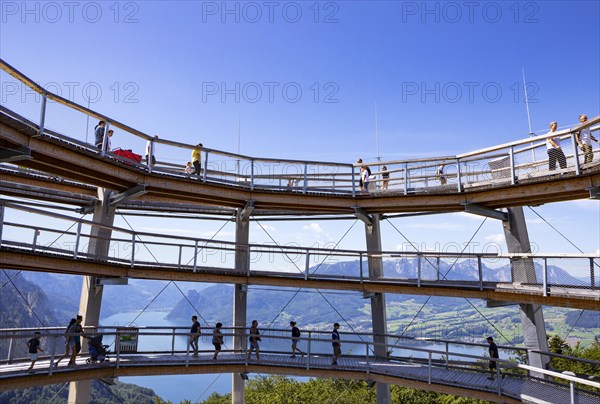 Observation tower at the tree top path Salzkammergut at Gruenberg with Lake Traun