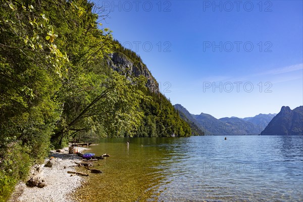 Bathing beach at the Lake Traun near Gmunden