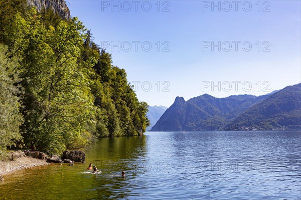 Bathing beach at the Lake Traun near Gmunden