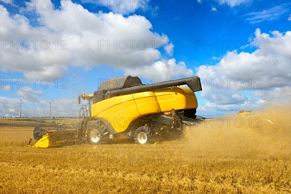 Two combine harvesters in a cornfield harvesting barley