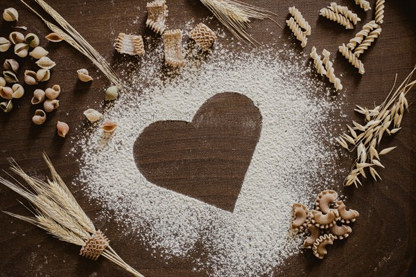 Flour heart with noodles and cereals