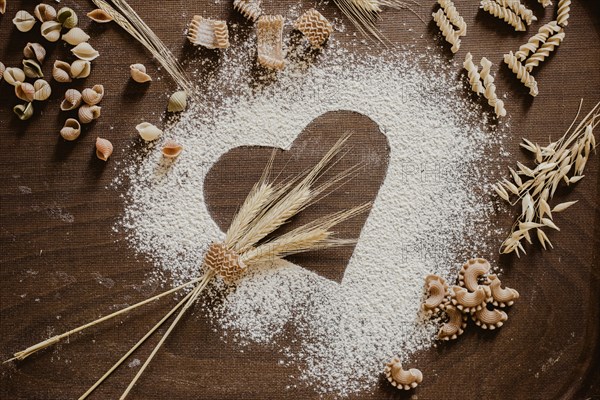 Flour heart with noodles and cereals