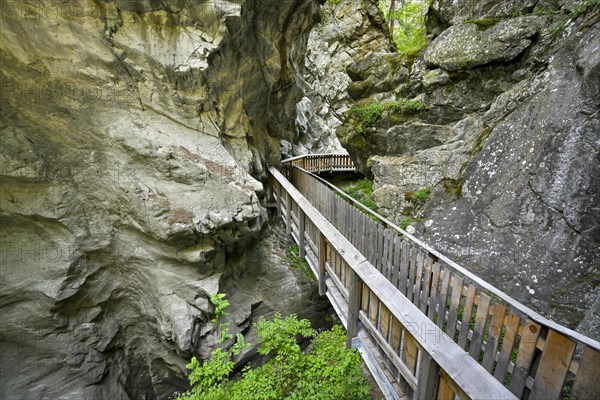 Wooden footbridge through the Gorner Gorge