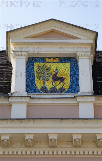 City coat of arms of Bad Ischl at the congress and theatre house in the spa gardens