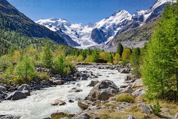 Glacier stream in the Morteratsch Valley with Bellavista