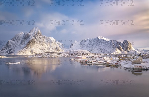 Fishing village Reine in winter at dawn