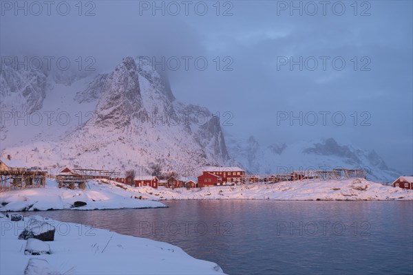 Winter atmosphere early in the morning in a fishing village