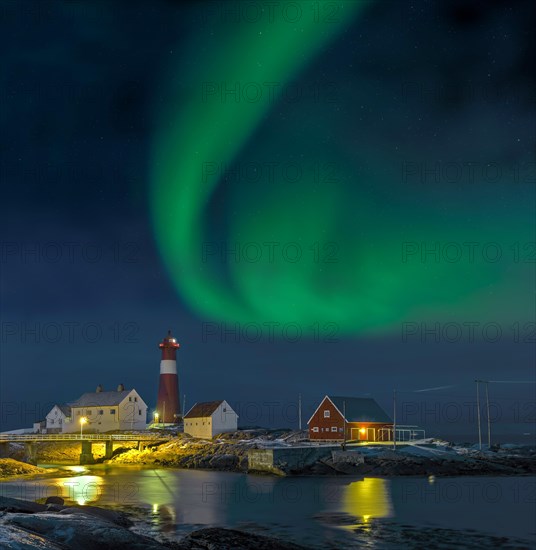 Northern lights Hamaroy lighthouse in Norway