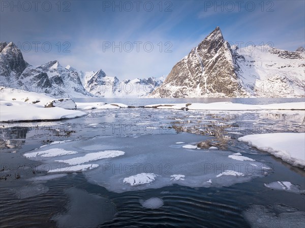 Snowy landscape by the fjord