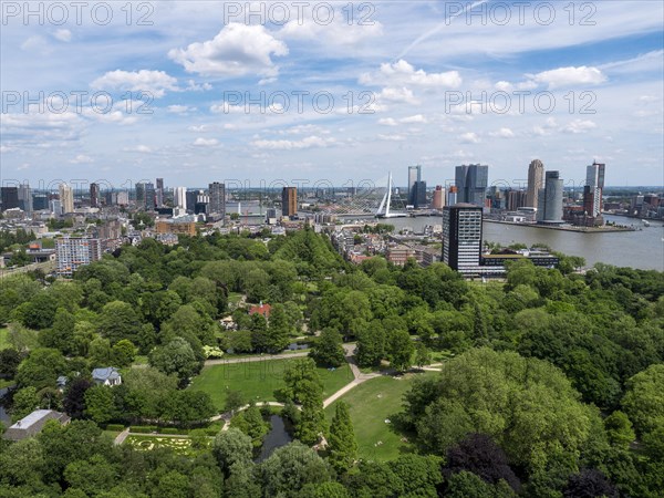 City view from the Euromast Tower towards Het Park and Erasmus Bridge