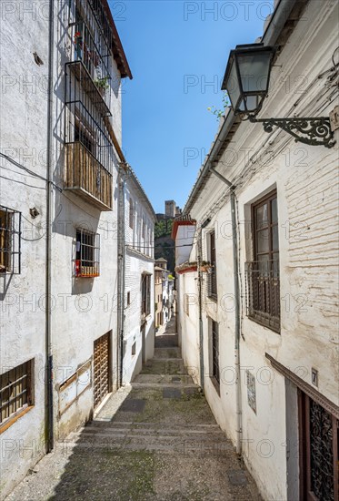 Alley with view of the towers of the Alhambra