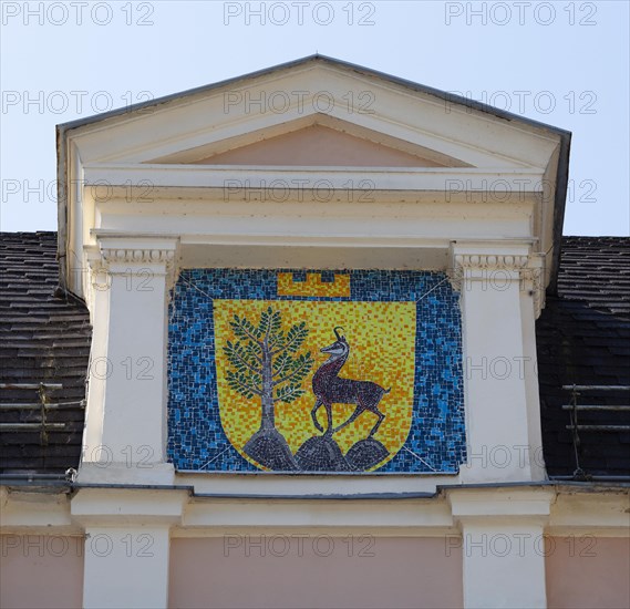 City coat of arms of Bad Ischl at the congress and theatre house in the spa gardens