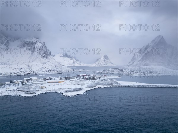 Winter atmosphere on the fjord in the fishing village