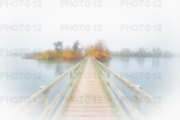 Wooden bridge to Werd Island with Franciscan monastery St