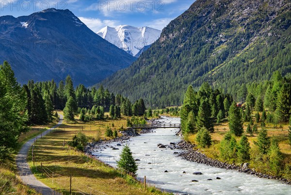 Bernina Valley with Bernina stream and Piz Palue