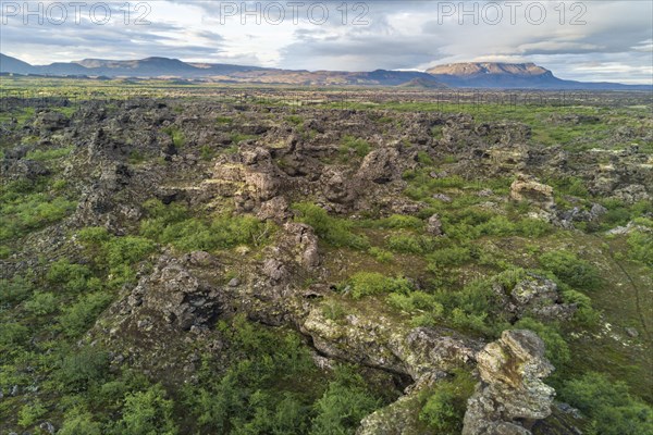 Aerial view of the lava field Dimmuborgir