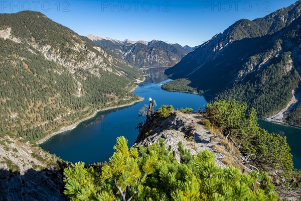 Hiker looks into the distance