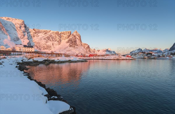 Morning light in the winter fishing village of reine