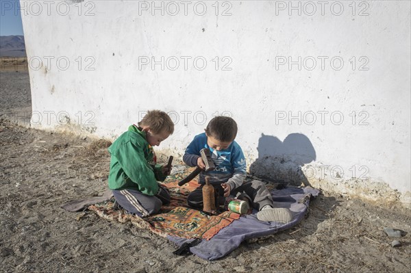Children of a nomadic family in the Altai mountains