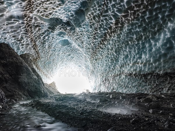 Ice chapel with meltwater stream