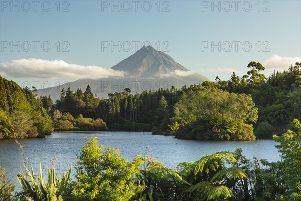 View over Lake Mangamahoe to Mount Taranaki