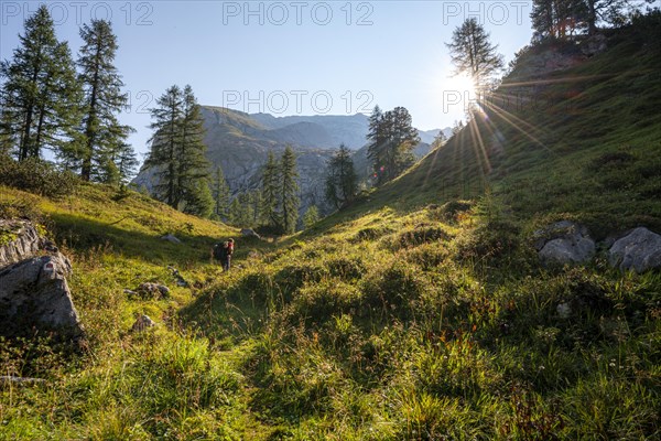 Hiker on Funtenseetauern hiking trail