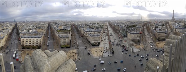 Panoramic view with streets from Arc de Triomphe de l'Etoile