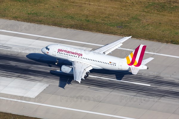 An Airbus A319 of Germanwings with the registration D-AGWU lands at Stuttgart Airport