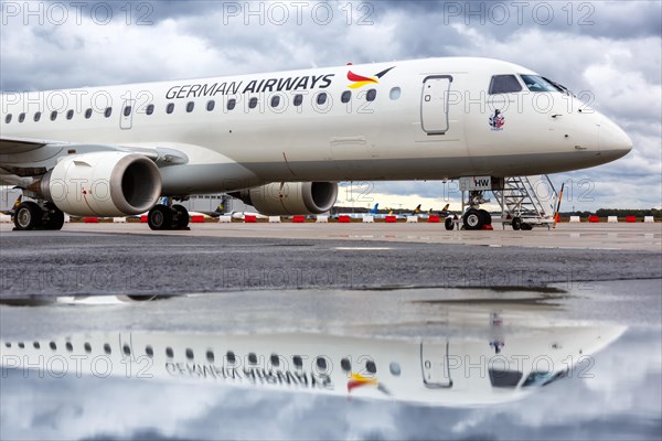 An Embraer 190 of German Airways with the registration number D-AJHW at Cologne Bonn Airport