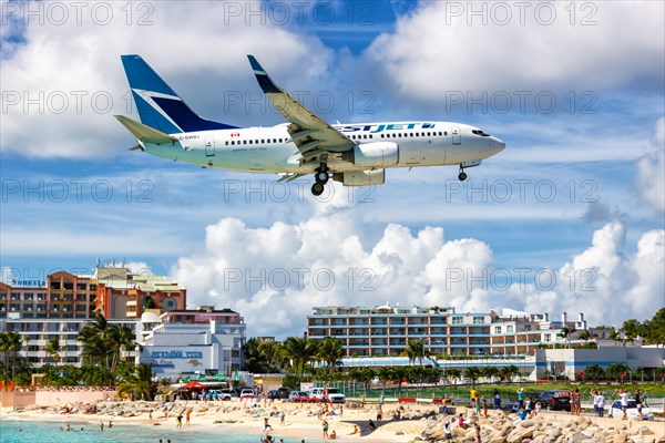 A Boeing 737-700 of the Westjet with the registration number C-GWBJ at the airport St