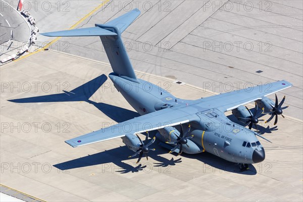 An Airbus A400M of the Royal Air Force with registration mark ZM411 at Gibraltar Airport