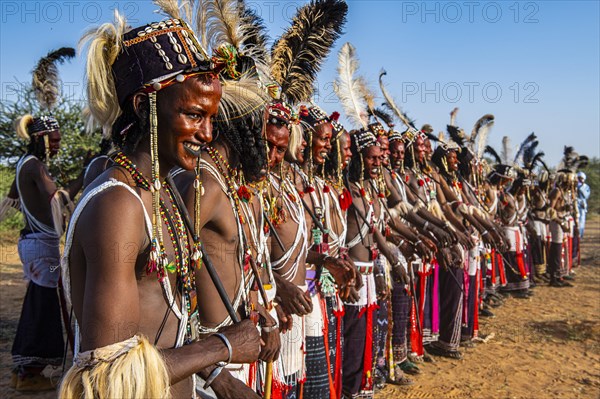 Wodaabe-Bororo men with faces painted at the annual Gerewol festival