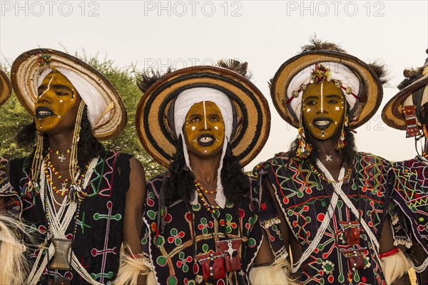 Wodaabe-Bororo men with faces painted at the annual Gerewol festival