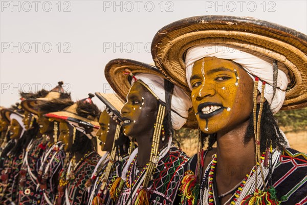 Wodaabe-Bororo men with faces painted at the annual Gerewol festival