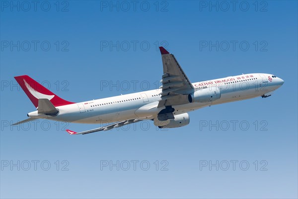 A Cathay Dragon Airbus A330-300 aircraft with registration mark B-HLK at Hong Kong Airport