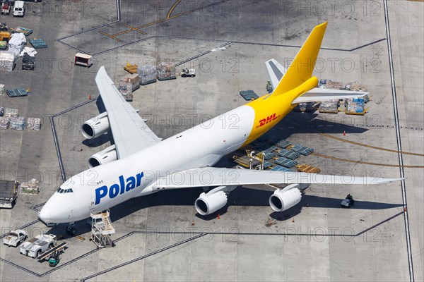 A Boeing 747-8F of Polar Air Cargo with the registration number N857GT at Los Angeles Airport